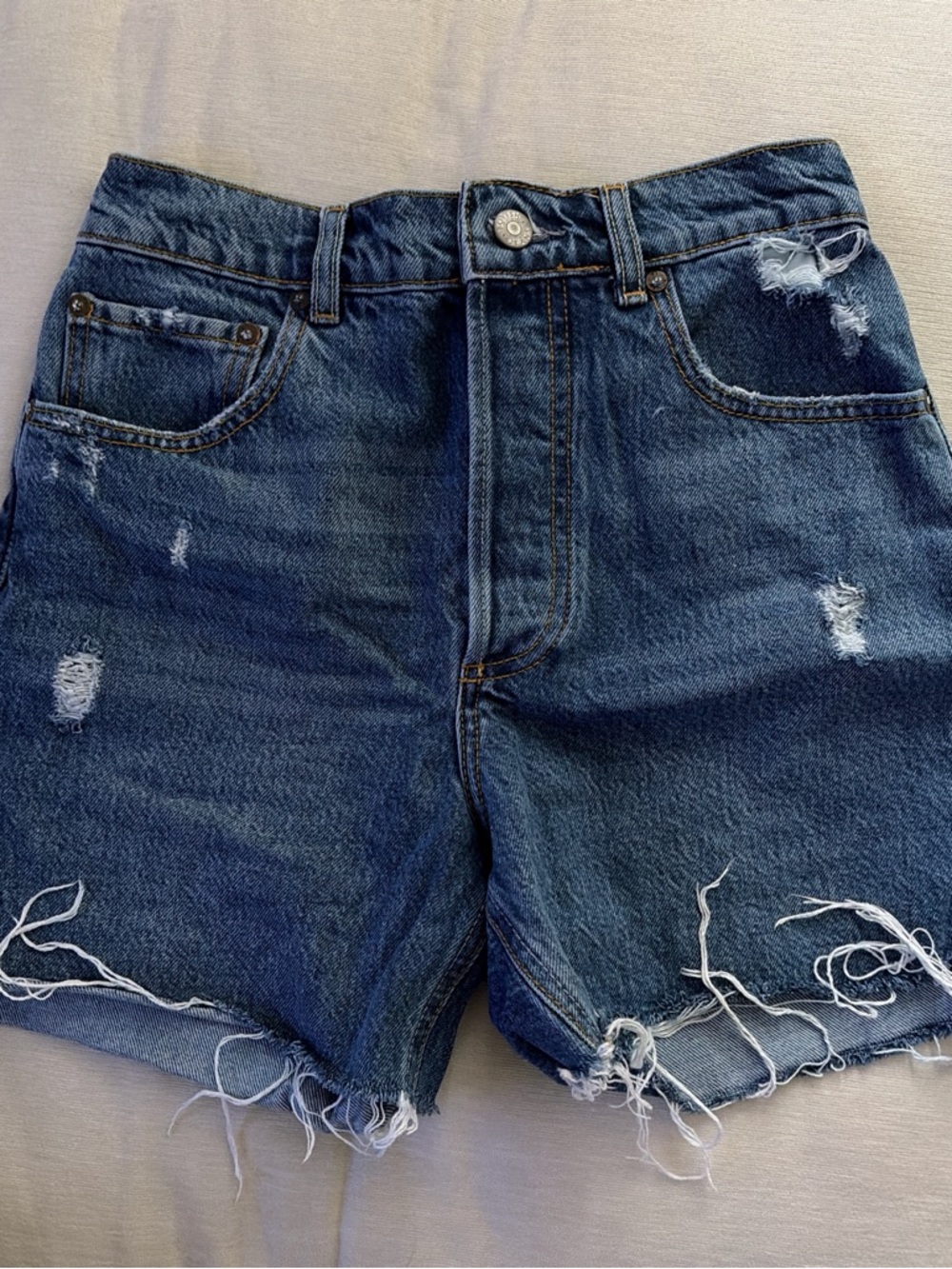 Boyish Dark Blue Distressed Denim Shorts